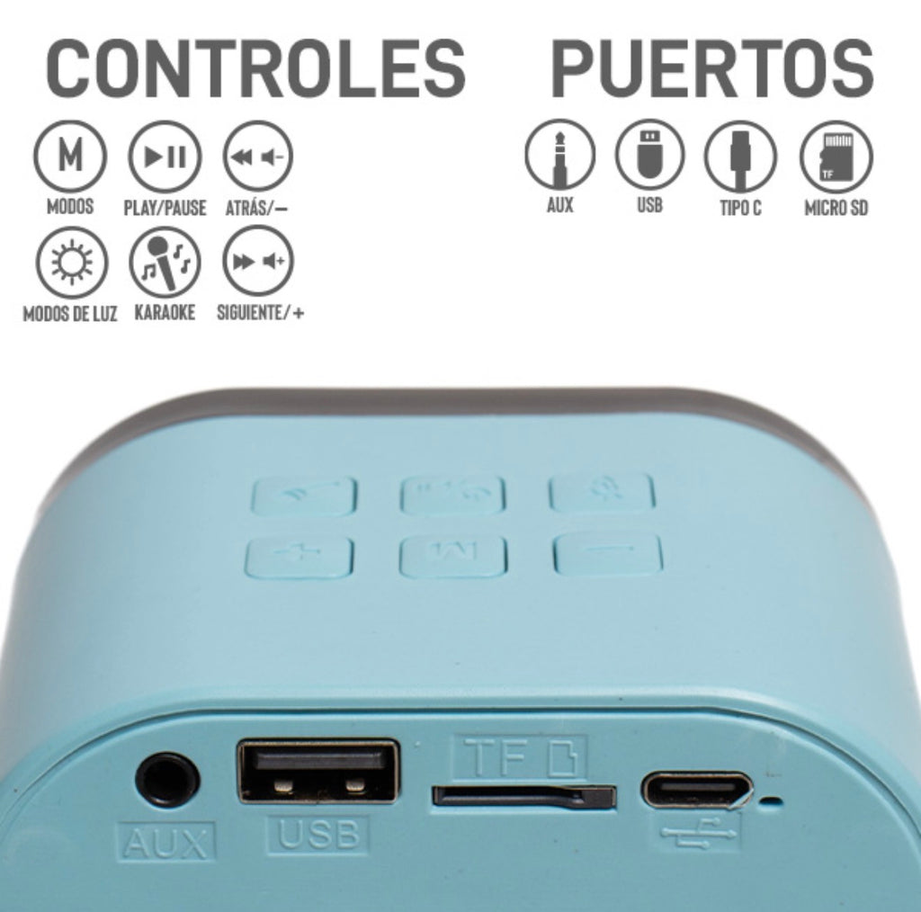Bocina karaoke Bluetooth y micrófono inalámbrico