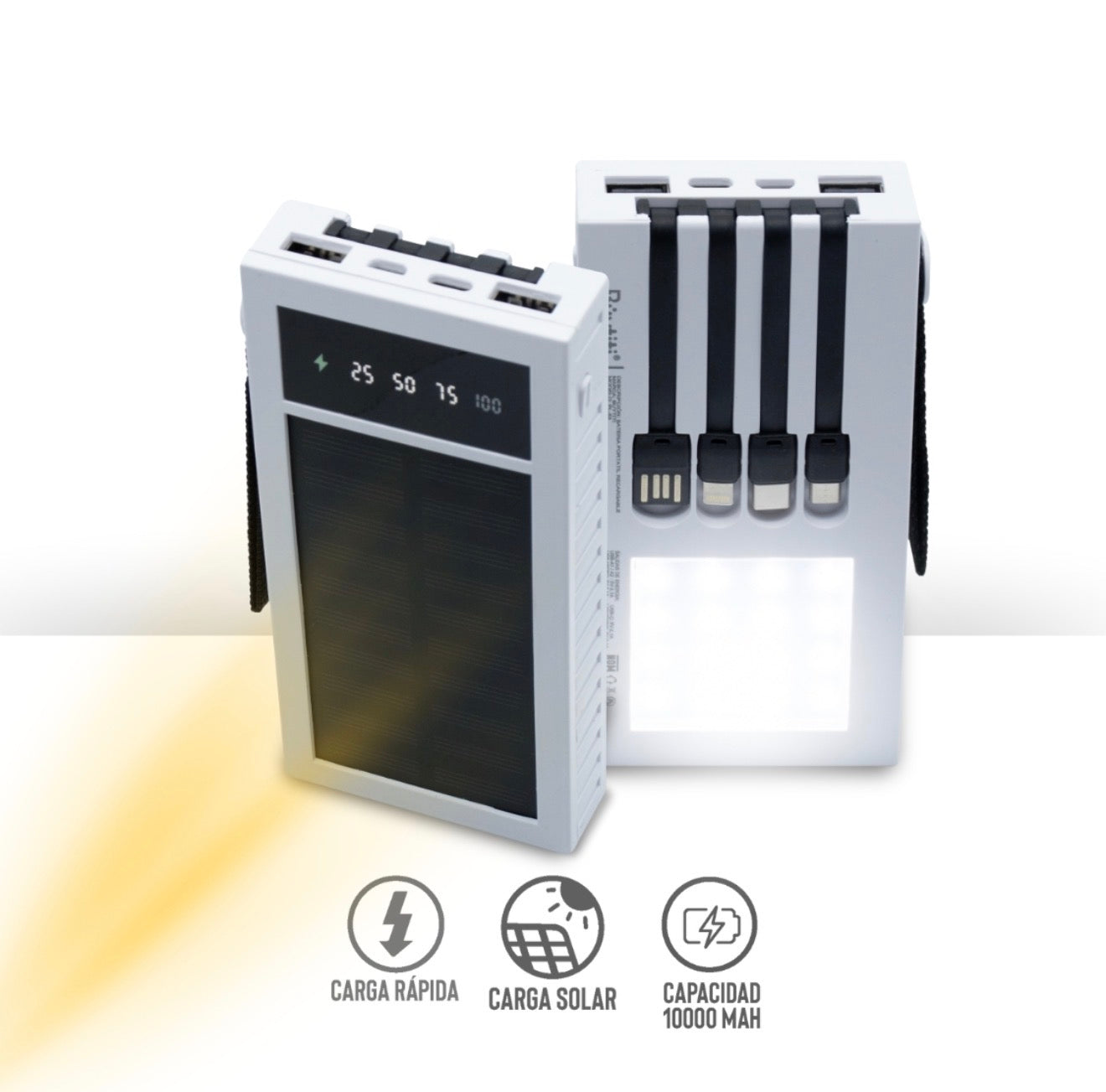 Power bank 4 en 1 de 10,000mAh con panel solar