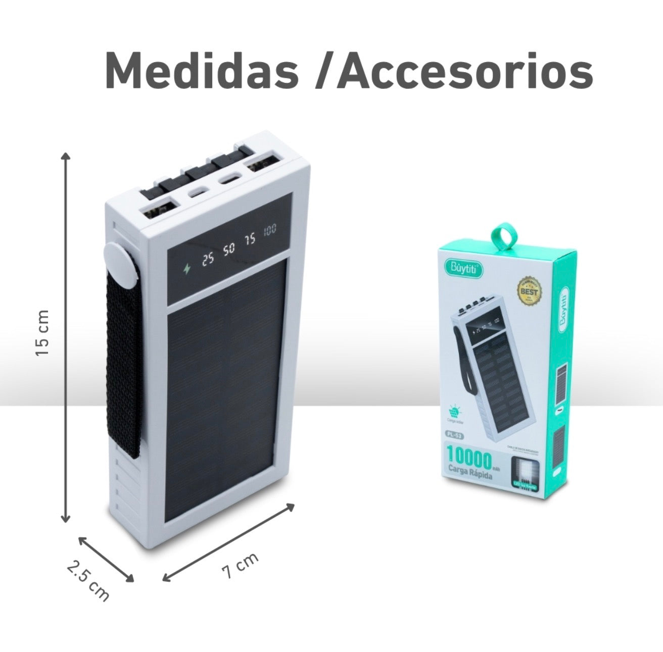 Power bank 4 en 1 de 10,000mAh con panel solar