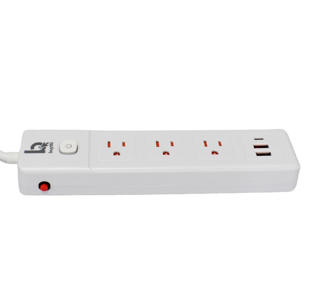 Multicontacto barra 3 enchufes, dos puertos USB y 1 puerto tipo c