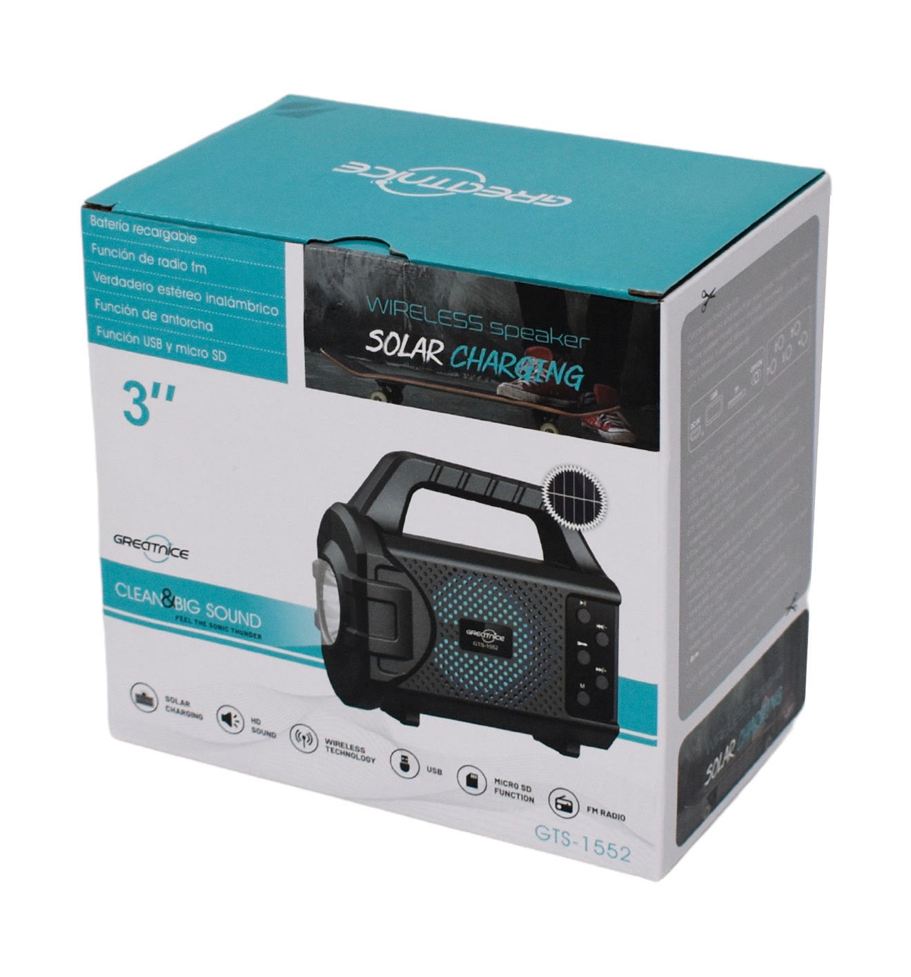 BOCINA BLUETOOTH 3´ CON LINTERNA Y SOLAR