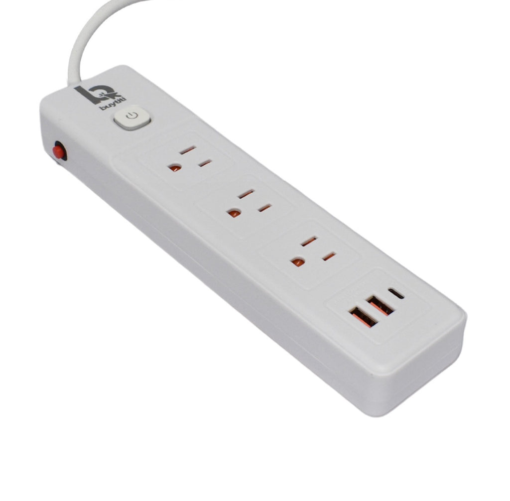 Multicontacto barra 3 enchufes, dos puertos USB y 1 puerto tipo c