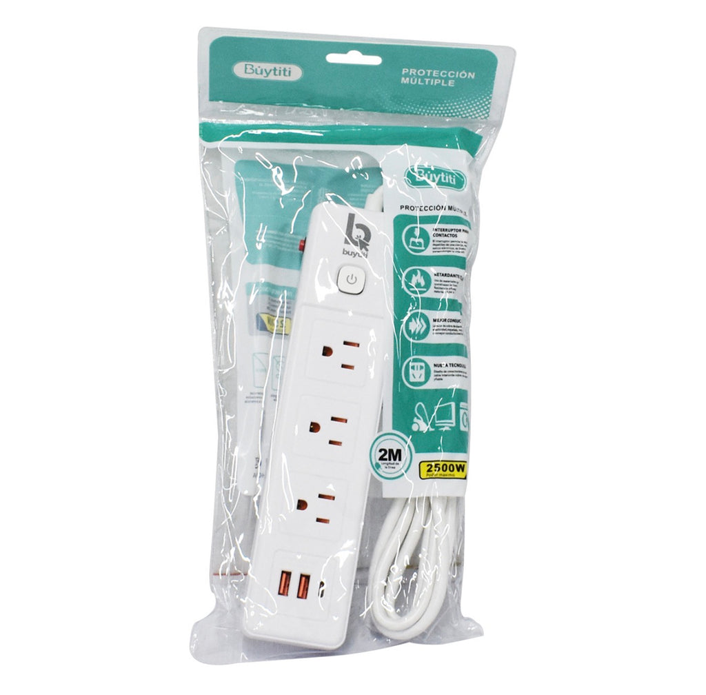 Multicontacto barra 3 enchufes, dos puertos USB y 1 puerto tipo c
