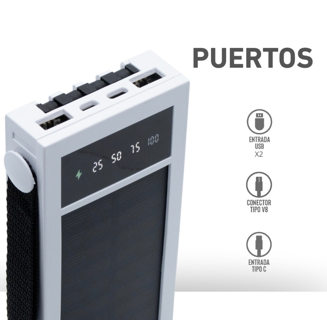Power bank 4 en 1 de 10,000mAh con panel solar