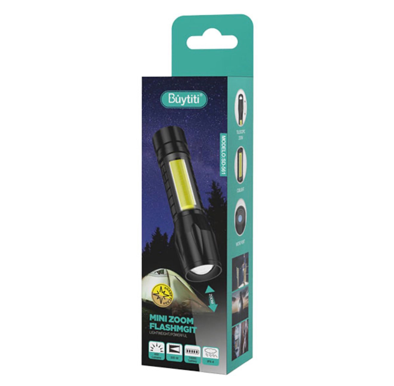 MINI LINTERNA RECARGABLE ZOOM CUERPO METAL DE MANO